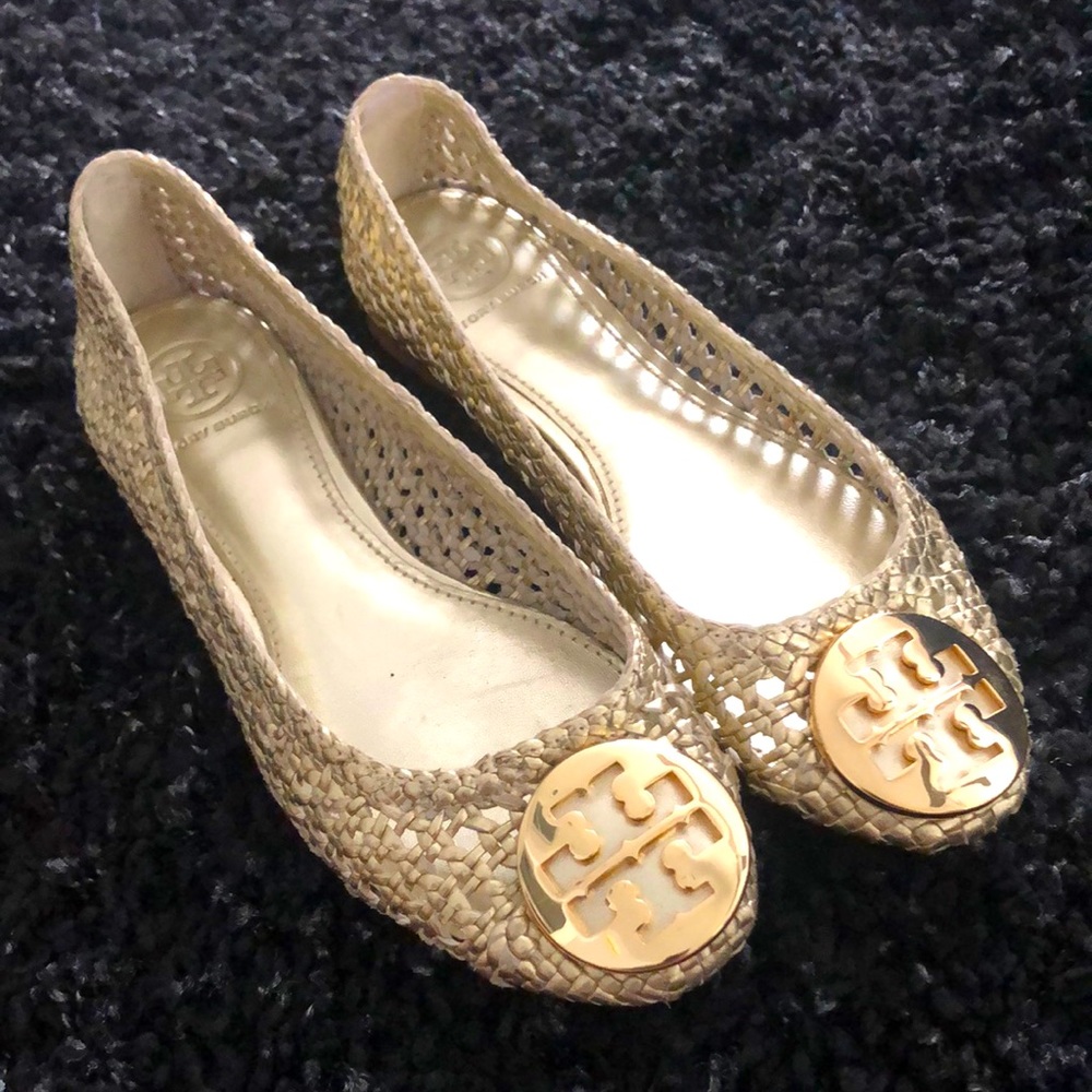 Tory Burch Pasadena Leather Woven Ballerina Flat